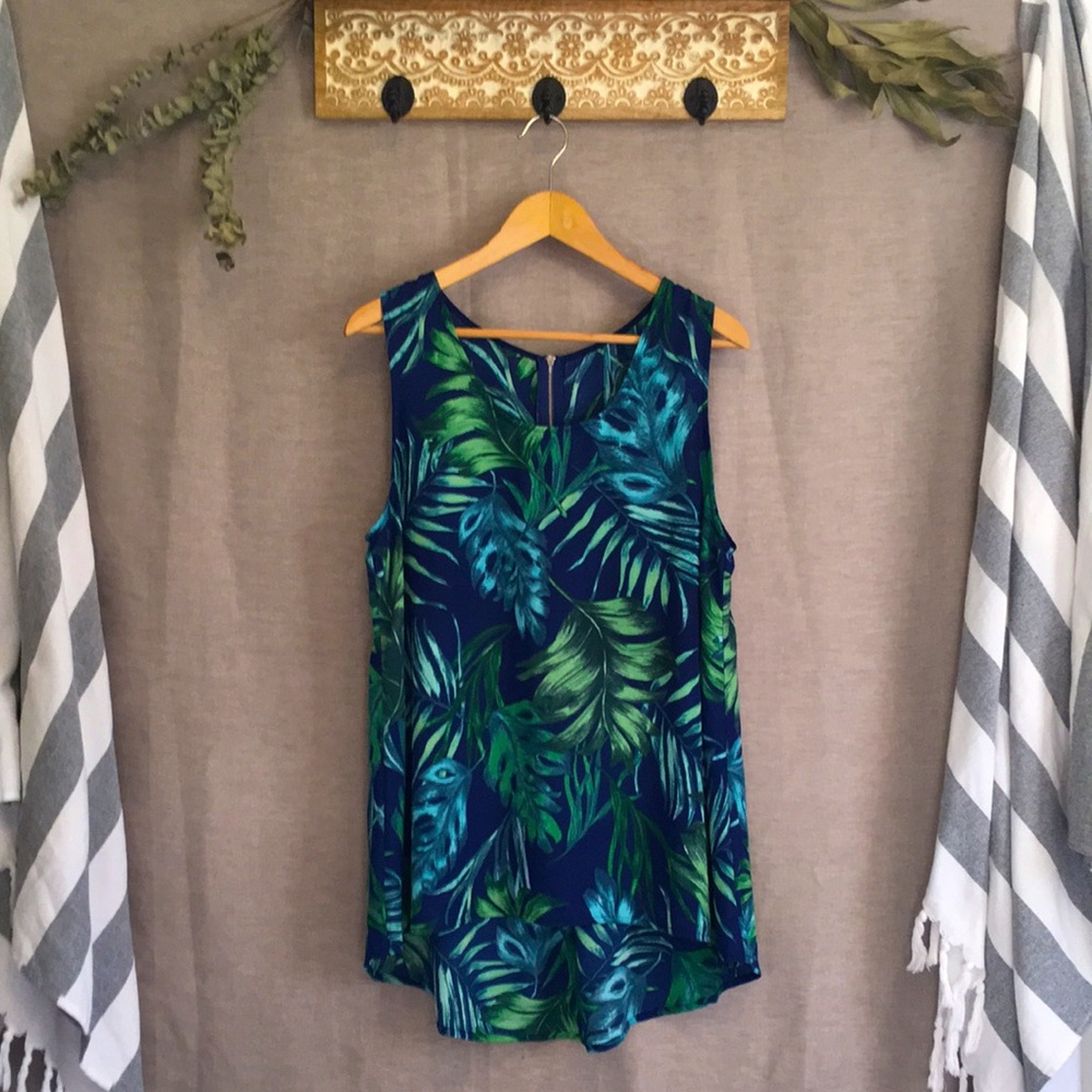 Vintage High-Low Zip Back Tropical Print Tunic, size L